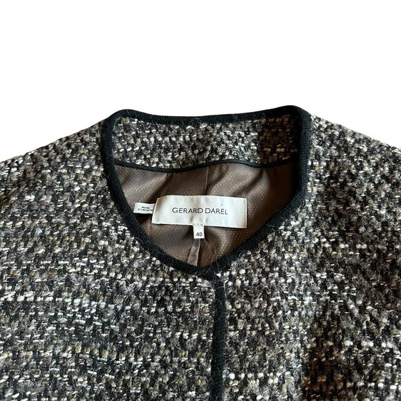 Gerard Darel Long-Length Tweed Coat Jacket Black Suede Trim Size 40 8 Women's - Picture 2 of 11